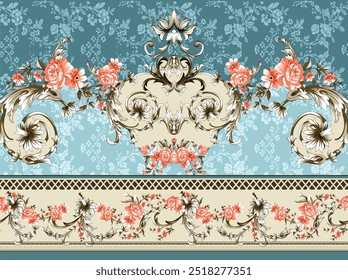Seamless Pattern Featuring Vibrant Flowers And Lush Tropical Leaves Background. Perfect For Textile, Paper, Wrapping Paper.