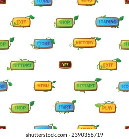 Seamless Pattern Featuring Vibrant Game Menu Buttons, Arranged In A Symmetrical Design, Vector Illustration