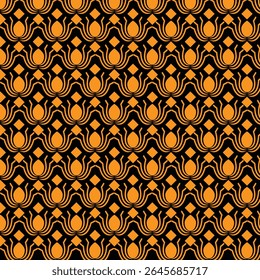 A seamless pattern featuring vibrant yellow flowers with green leaves on a soft background, perfect for textiles, wallpapers, and spring themed designs.
