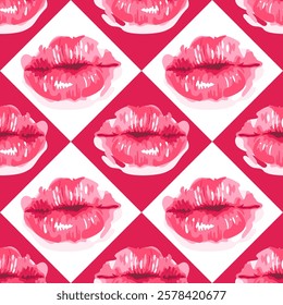 A seamless pattern featuring watercolor-style lips, blending harmoniously to create a playful and artistic design. Ideal for fashion or beauty-themed projects, this illustration exudes creativity