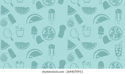 Um padrão perfeito com fatias de melancia, picolés, metades de limão e bebidas refrescantes com palhas, tudo em um estilo consistente.
