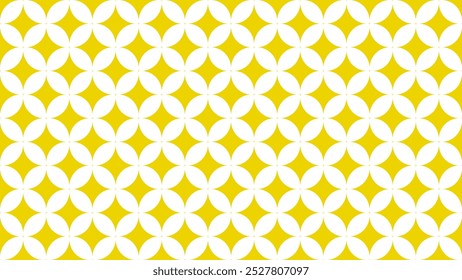 A seamless pattern featuring white circles overlapping to create diamond shapes on a vibrant yellow background.