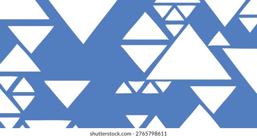 A seamless pattern featuring white triangles of various sizes arranged on a solid blue background.