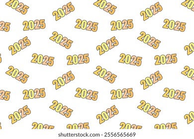 A seamless pattern featuring the year 2025 in vibrant typography on a clean white background