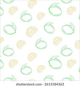 Seamless Pattern Featuring Yellow and Green Fruit Illustrations on White Background