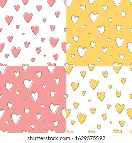 seamless pattern for February 14 hearts pink and yellow