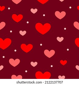 Seamless pattern for February 14 with hearts. Red background for Valentine's Day.