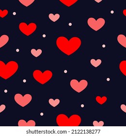 Seamless pattern for February 14 with hearts. Dark background for Valentine's Day.