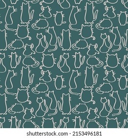 Seamless pattern of feline silhouettes. Funny background for textile, wallpaper, pattern fills, covers, surface, print, wrap, scrapbooking, decoupage