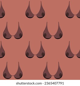 Seamless pattern of female beautiful boobs black skin colour, tan colour, female body,