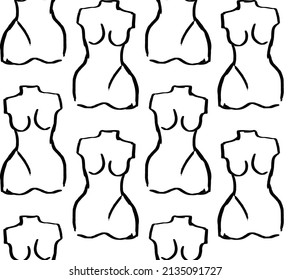 Seamless pattern with female body in line art style. Antique greek goddess statue modern hand drawn illustration. Elegant bohemian sketch of woman sculpture. Vector background