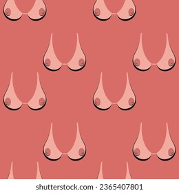 Seamless pattern female boobs white, tan, bodice silhouette