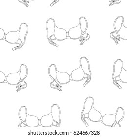 Seamless pattern of a female bra outline on a white background. Hand drawing. Vector illustration.