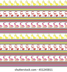 seamless pattern with female colored sandals on a colorful background
