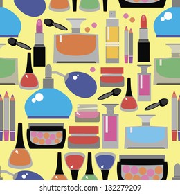 Seamless pattern with female cosmetics and perfume