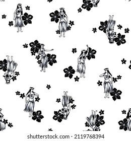 Seamless pattern of female dancing beautiful hula,