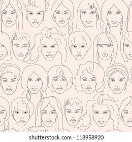 seamless pattern with female face and hairstyle