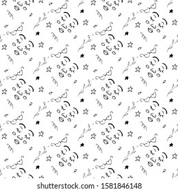 seamless pattern with female faces, signs of feminism and femininity surrounded by plants and flowers