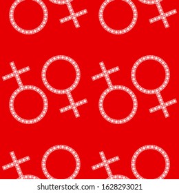Seamless pattern with Female gender sign. Women white ornate symbol on red background. Doodle style. Vector illustration for 8 March, Happy International women's day.