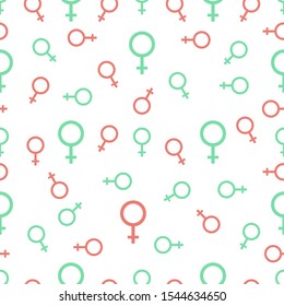 Seamless pattern with female gender symbol Vector illustration with woman, girl sign. Sexual orientation background. Concept of feminism, friendship Design backdrop tile paper, texture, print, textile