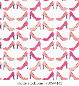 Seamless pattern with female high heel shoes, glamour fashionable background