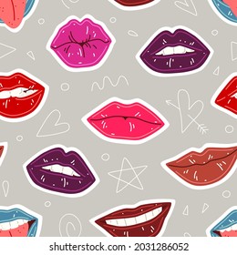Seamless pattern with female lips. Lips with colorful lipstick