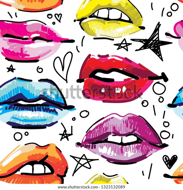 Nahtloses Muster Mit Weiblichen Lippen Make Up Stock Vektorgrafik Lizenzfrei