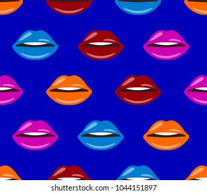 Seamless pattern with female lips. Print for paper wrapping, textile, fabric, cosmetic background. Vector illustration