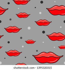 Seamless pattern with female lips. Printing for paper packaging, textiles, fabrics, cosmetic background. Vector illustration.