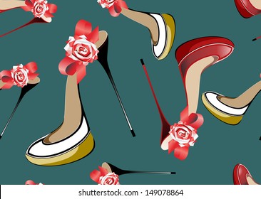 Seamless pattern with female shoes