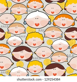 Seamless pattern of female shopping. Vector background.