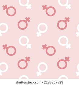 Patrón sin brillo con símbolos femeninos en un fondo rosado. Colores pasteles. Fondo, impresión, textil, vector