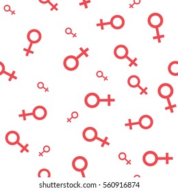 Seamless pattern with the female symbols. Female small signs different sizes. Gender icons. Vector