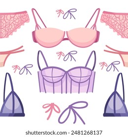 Seamless pattern of female underwear bra and panty retro sexy design vector illustration on white background