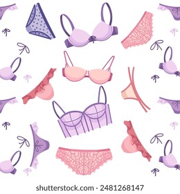 Seamless pattern of female underwear bra and panty retro sexy design vector illustration on white background