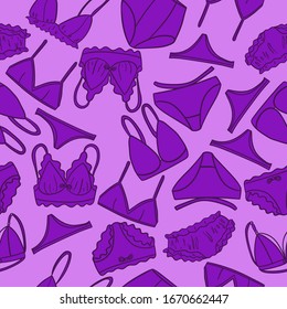 Seamless pattern of female underwear. Vector graphics.