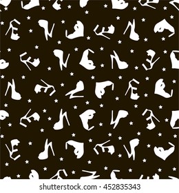 seamless pattern with female white sandals on a black background