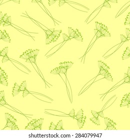 Seamless pattern with fennel inflorescence isolated on yellow background