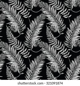 Seamless pattern of a fern leaf. Vector black and white illustration.