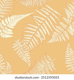 Seamless pattern with fern leaves. Decorative orange background. Vector illustration.