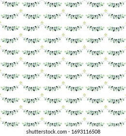 Seamless pattern of fern leaves, eucalyptus and branches of other plants. Set of plants. ECO background cartoon.