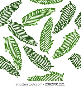 seamless pattern with fern leaves in green line hand drawing repeat seamless pattern on white background design for fabric print or vintage wallpaper or retro backdrop
