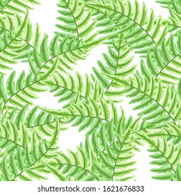 Seamless pattern with fern leaves. Natural tropical forest plants.