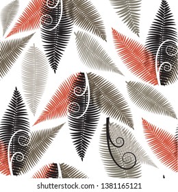 seamless pattern of fern leaves on white background. vector graphics. EPS 8.