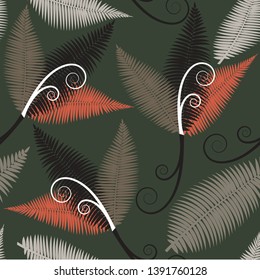 seamless pattern of fern leaves on dark green background. vector graphics. EPS 8.