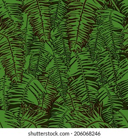 Seamless pattern with fern leaves ornament in green colors, vector illustration