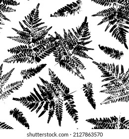 Seamless pattern with fern leaves paint prints isolated on white background
