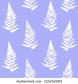 Seamless pattern with fern leaves paint prints on color background