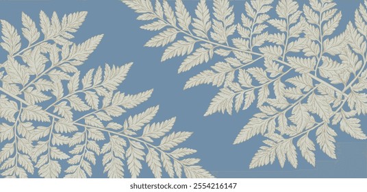 Seamless pattern with fern leaves paint prints on color background
