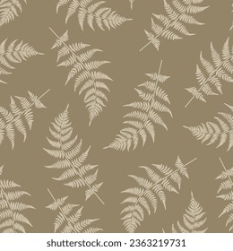 Seamless pattern with fern leaves. Simple floral background. Silhouette. Natural colors